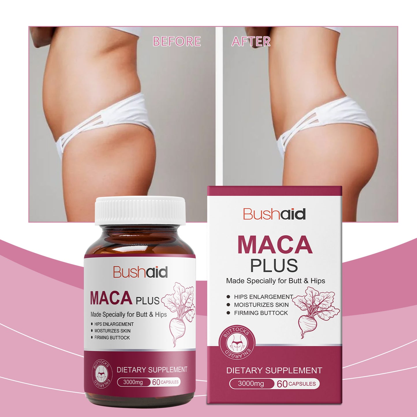 Maca Buttocks Capsules Gentle ingredients for daily moisturizing and firming of body skin Buttocks care capsules