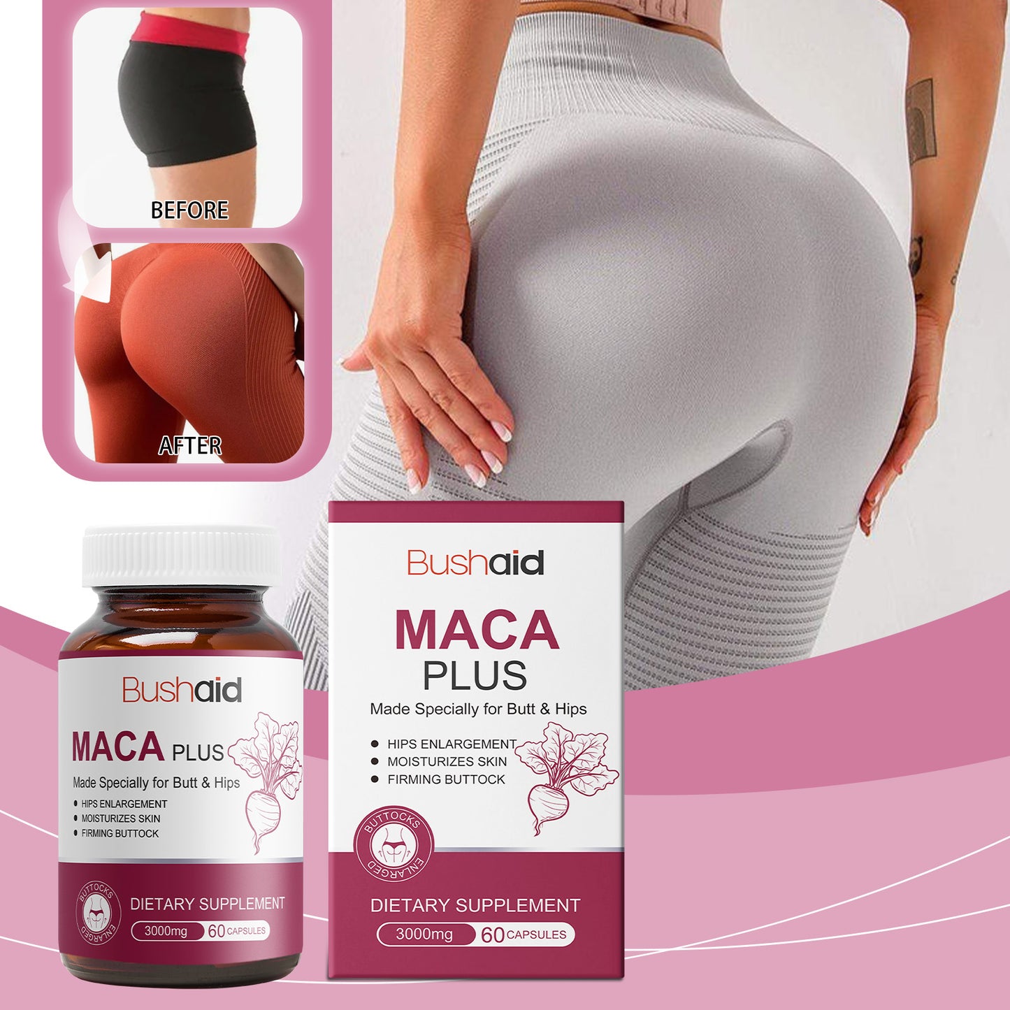 Maca Buttocks Capsules Gentle ingredients for daily moisturizing and firming of body skin Buttocks care capsules