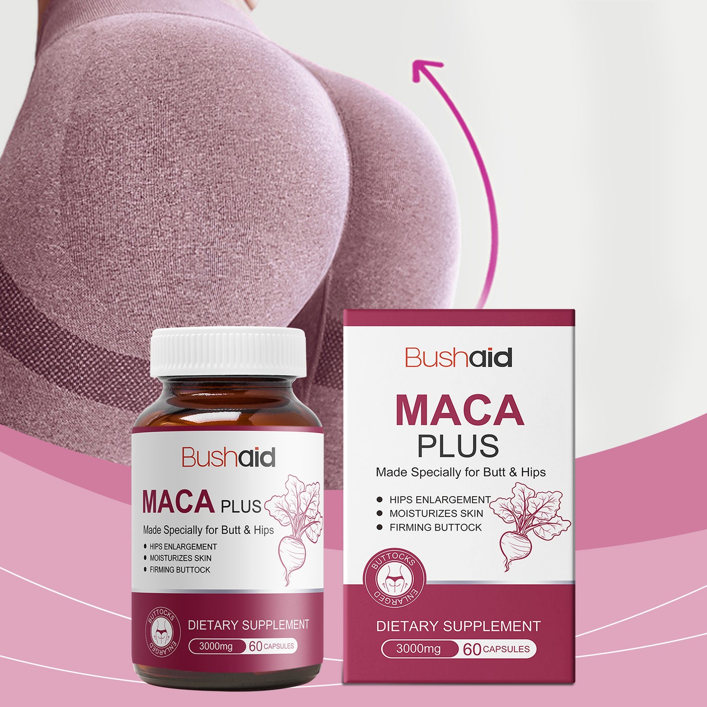 Maca Buttocks Capsules Gentle ingredients for daily moisturizing and firming of body skin Buttocks care capsules